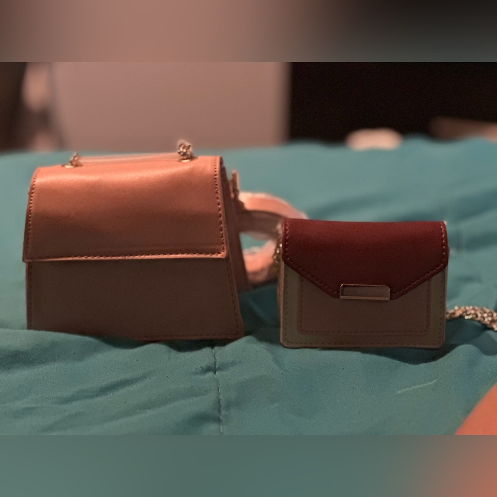 Elegant Tan and Burgundy Women's Bag Set